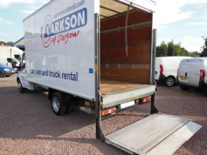 Transit Luton Box Van with tail lift. Most popular hire van for moving house at Clarkson Vehicle Hire.